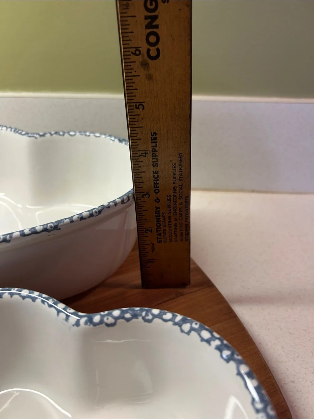 White and blue sponge ware set of 3 Heart-Shaped Ceramic Bowls